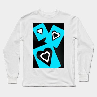 Hearts in Black Turquoise and White No Text Long Sleeve T-Shirt